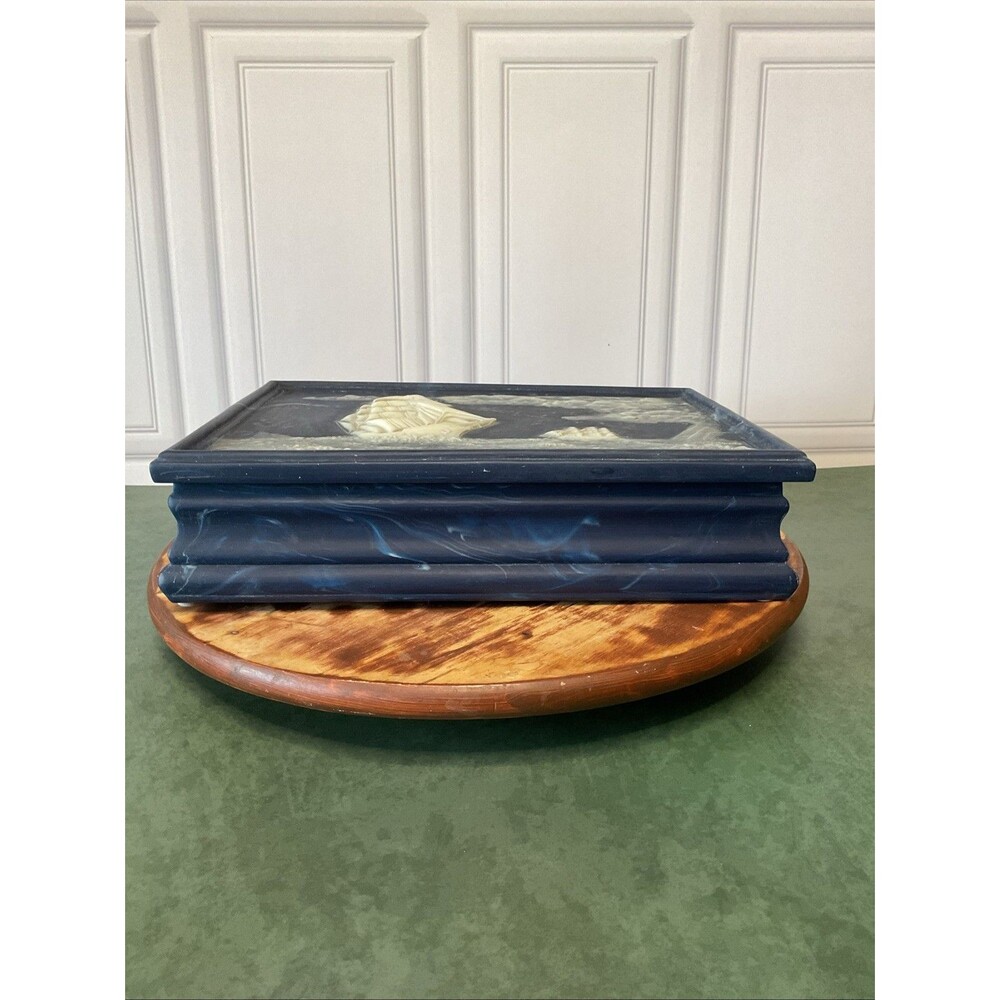 Vintage 1970’s Incolay Nautical Theme Jewelry Trinket Box Sailboat By JW ROBERTS